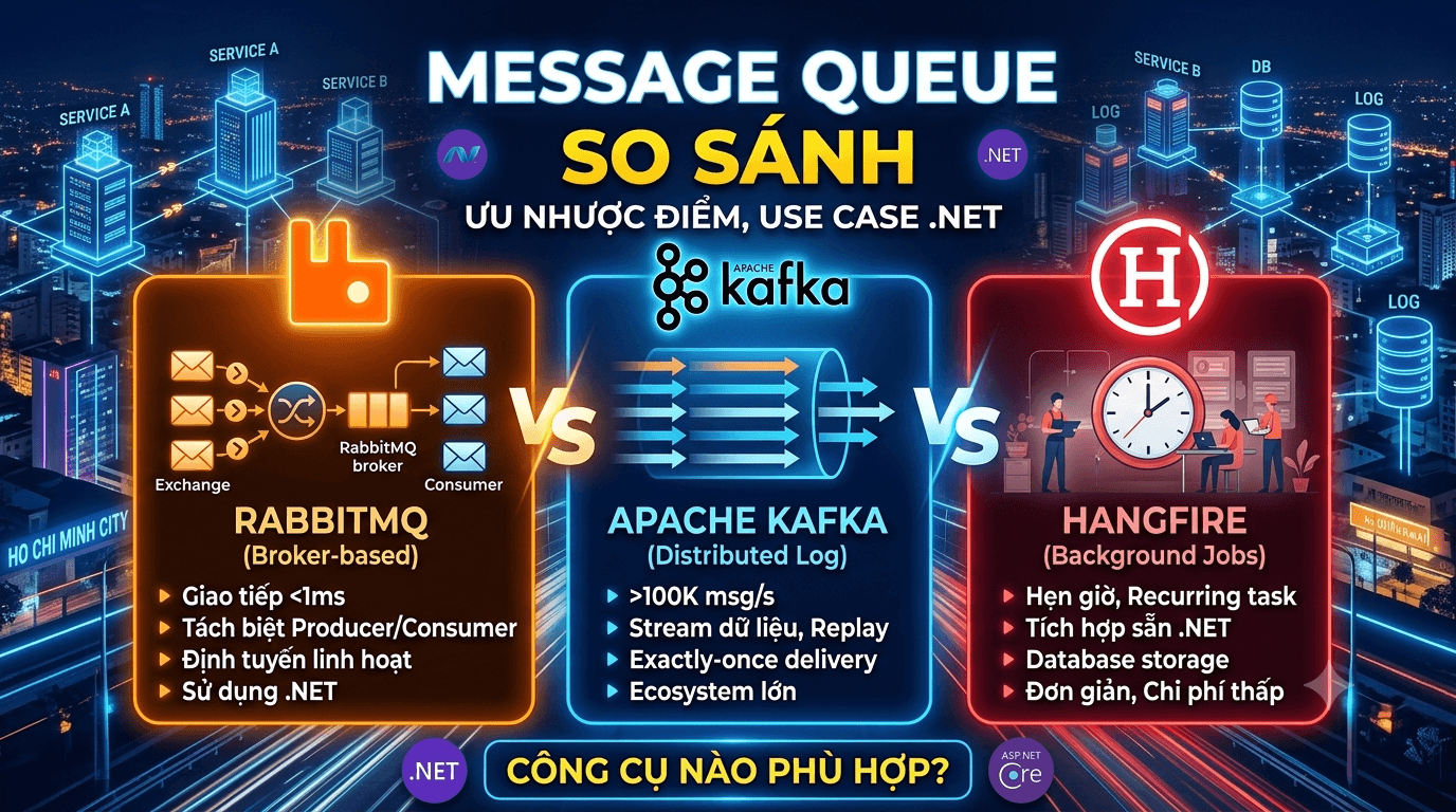 So sánh RabbitMQ, Kafka và Hangfire