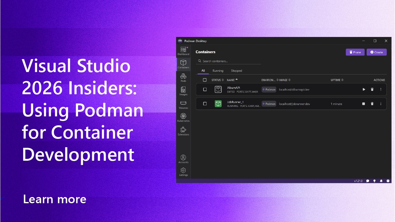Visual Studio 2026 Insiders - Podman